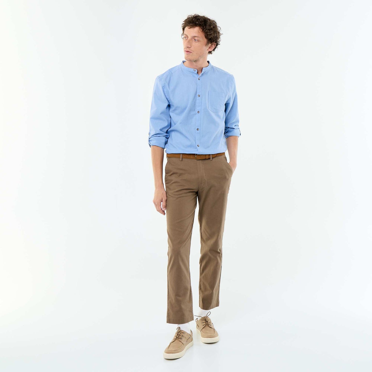 Mandarin collar shirt with linen BLUE