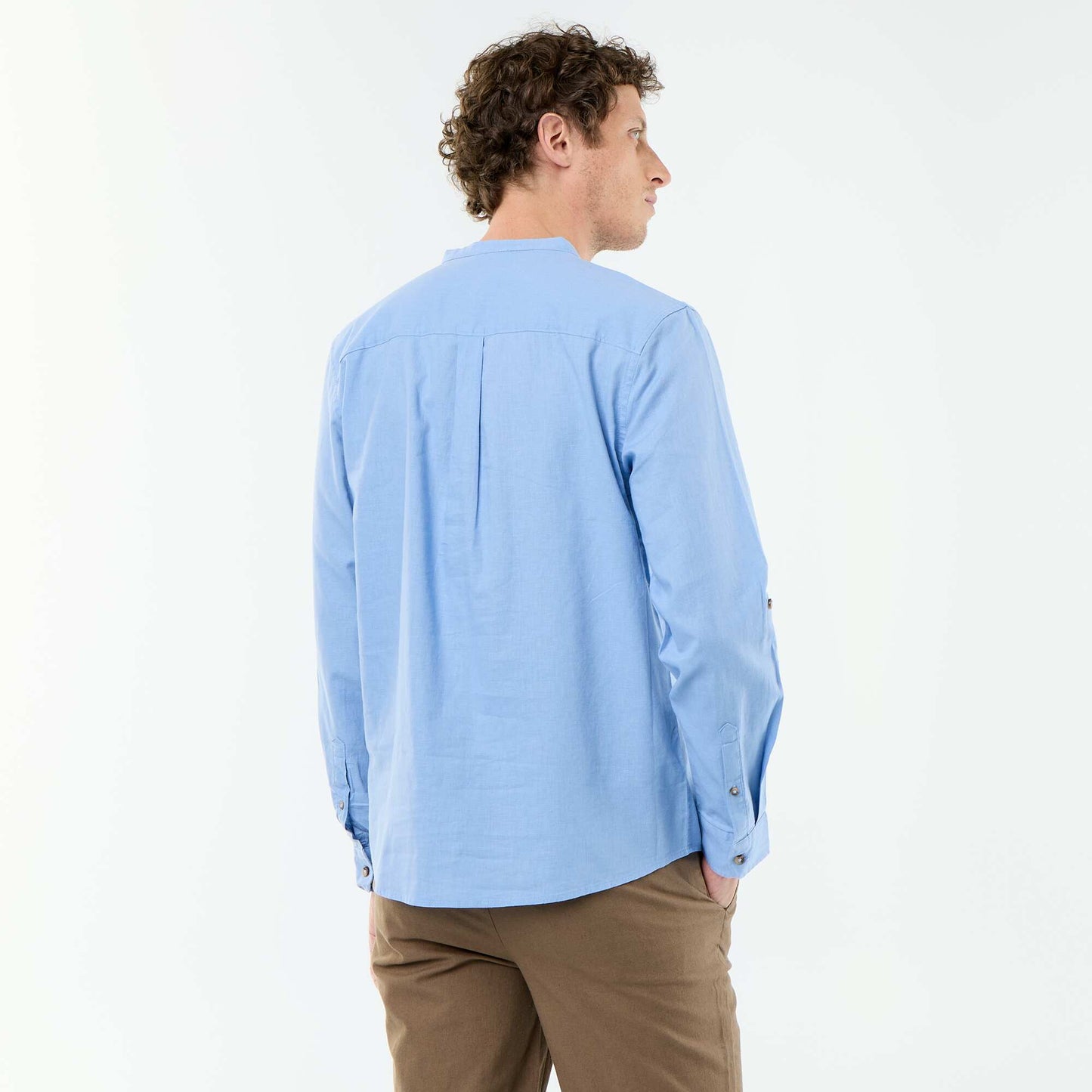 Mandarin collar shirt with linen BLUE