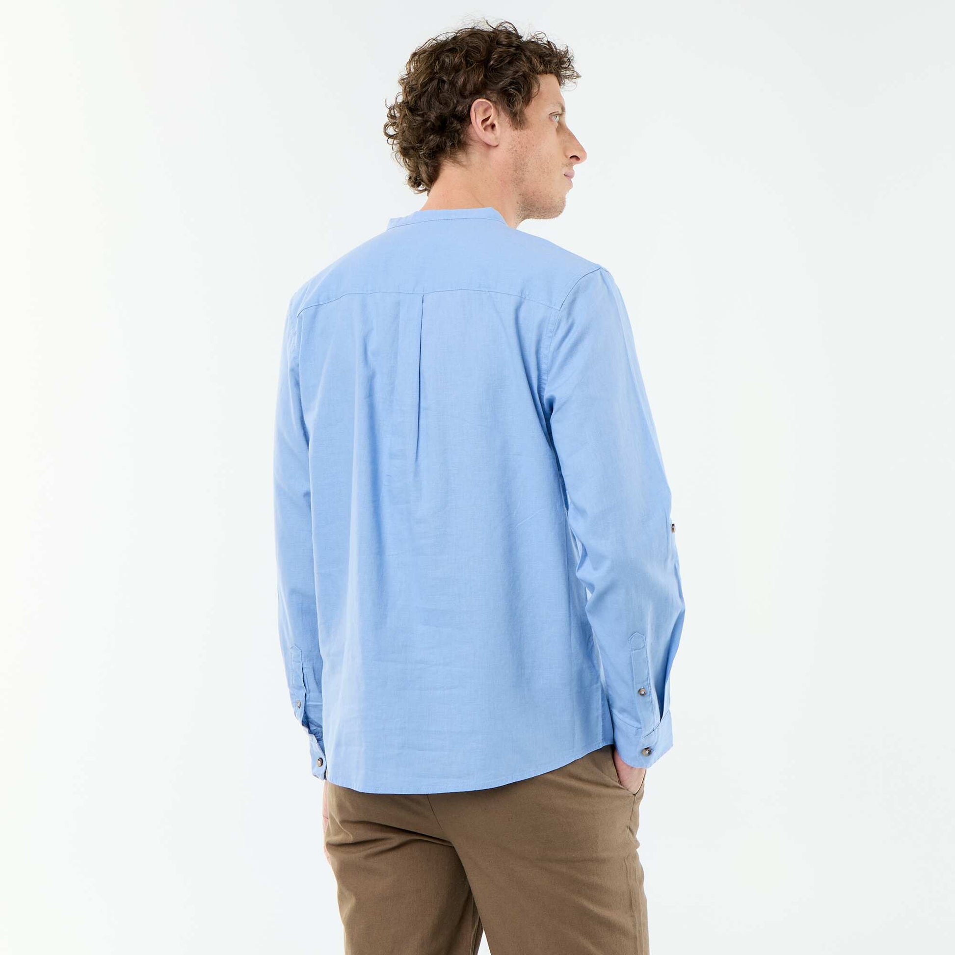 Mandarin collar shirt with linen BLUE