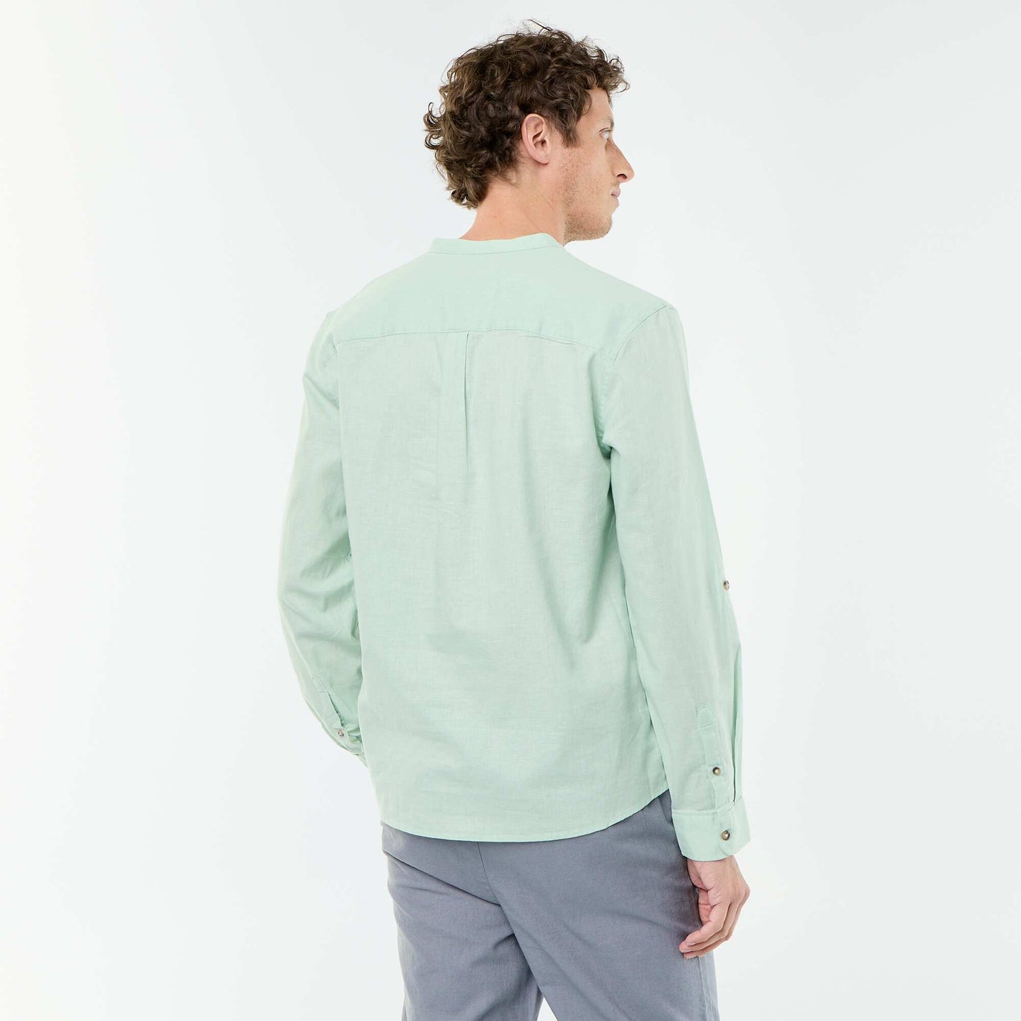 Mandarin collar shirt with linen GREEN
