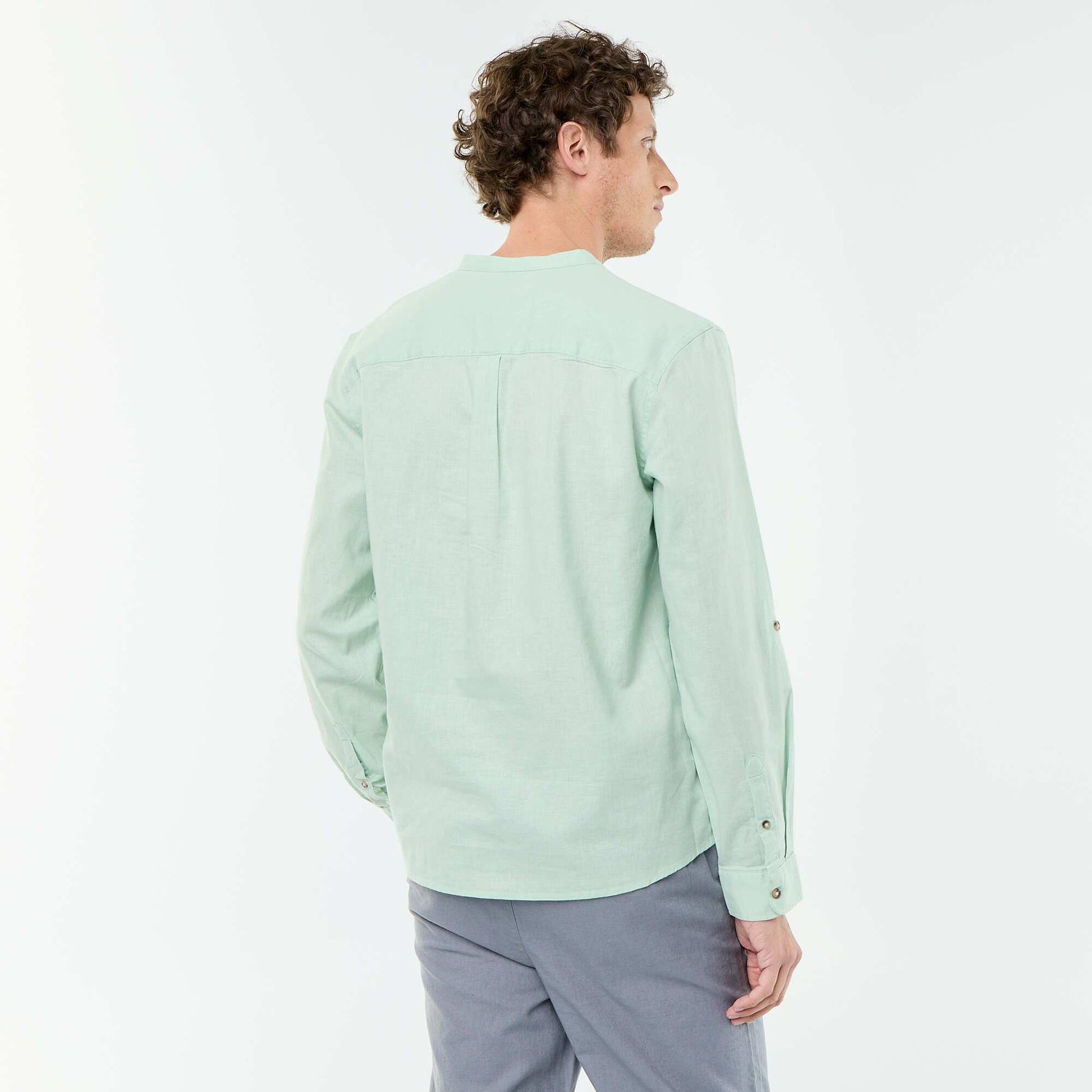 Mandarin collar shirt with linen GREEN