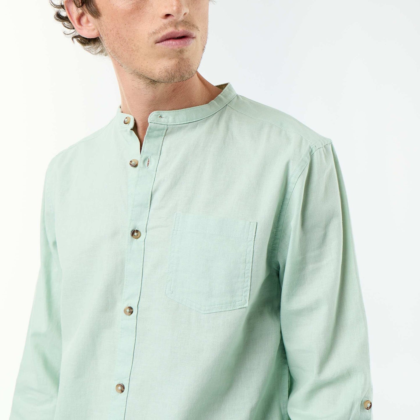 Mandarin collar shirt with linen GREEN