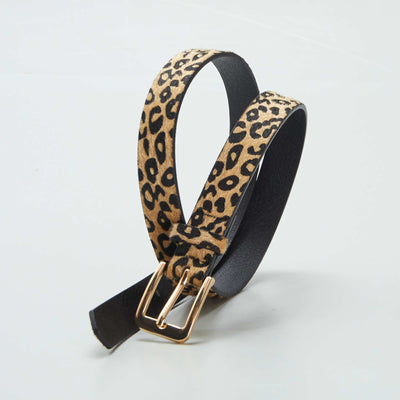 Skinny leopard print belt BROWN
