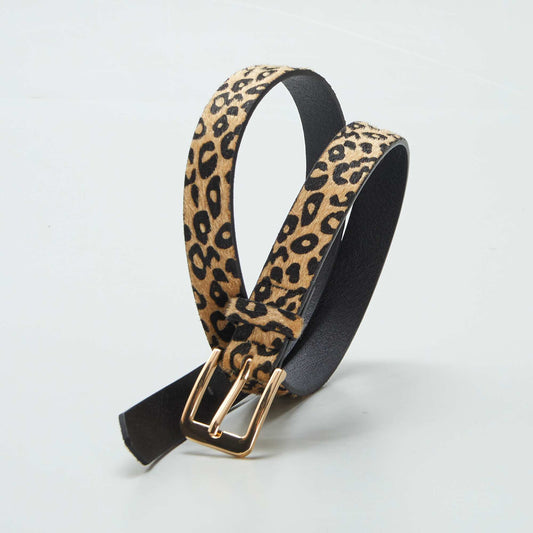 Skinny leopard print belt BROWN