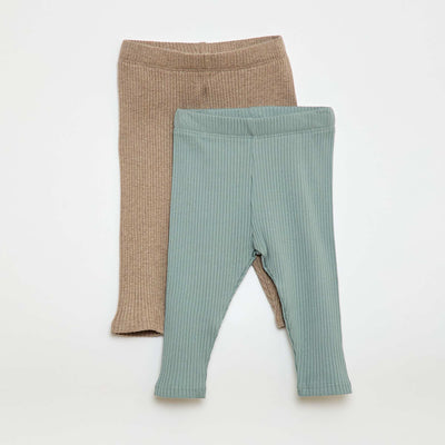 Pack of 2 ribbed leggings BEIGE