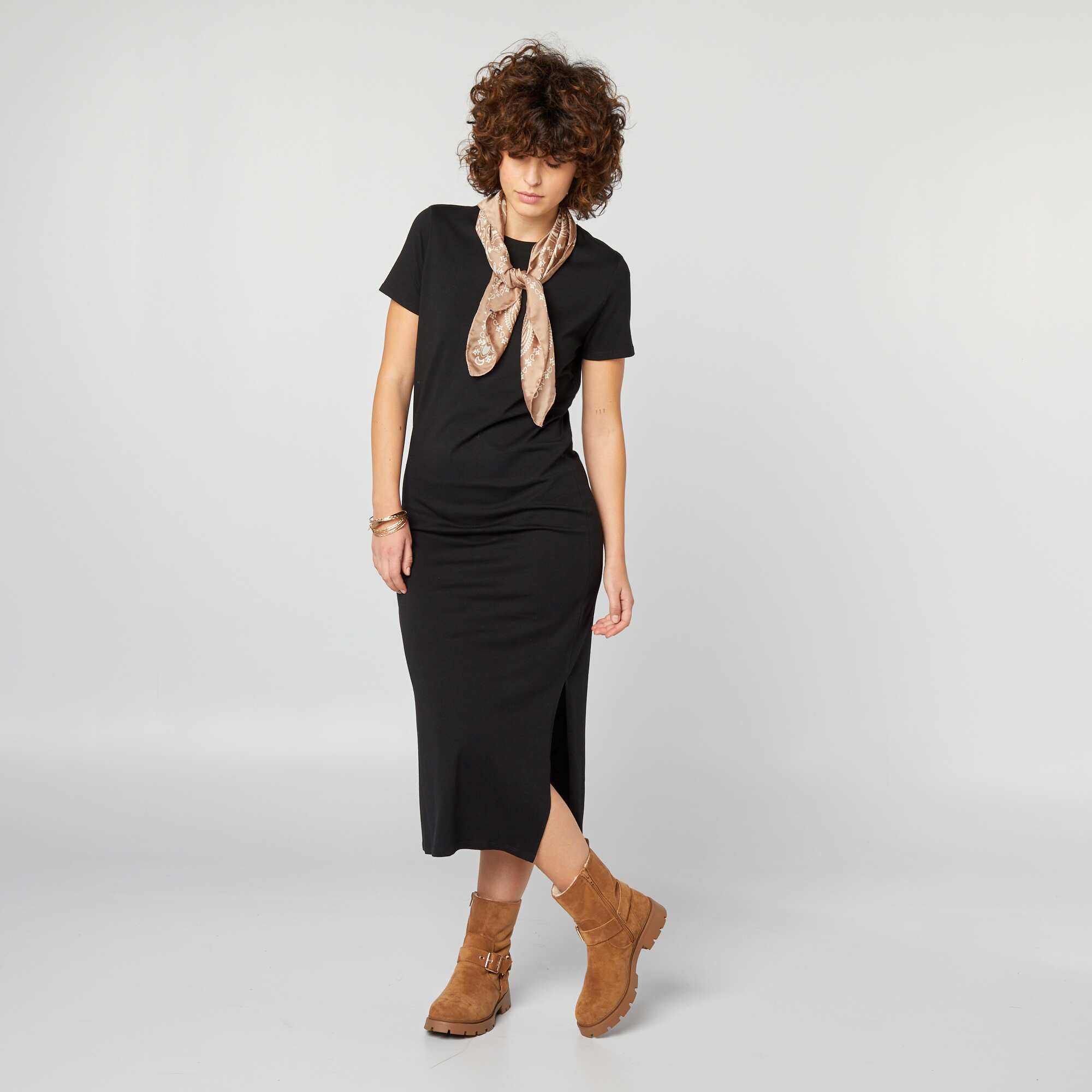Shop Long T-Shirt Dress Black Online
