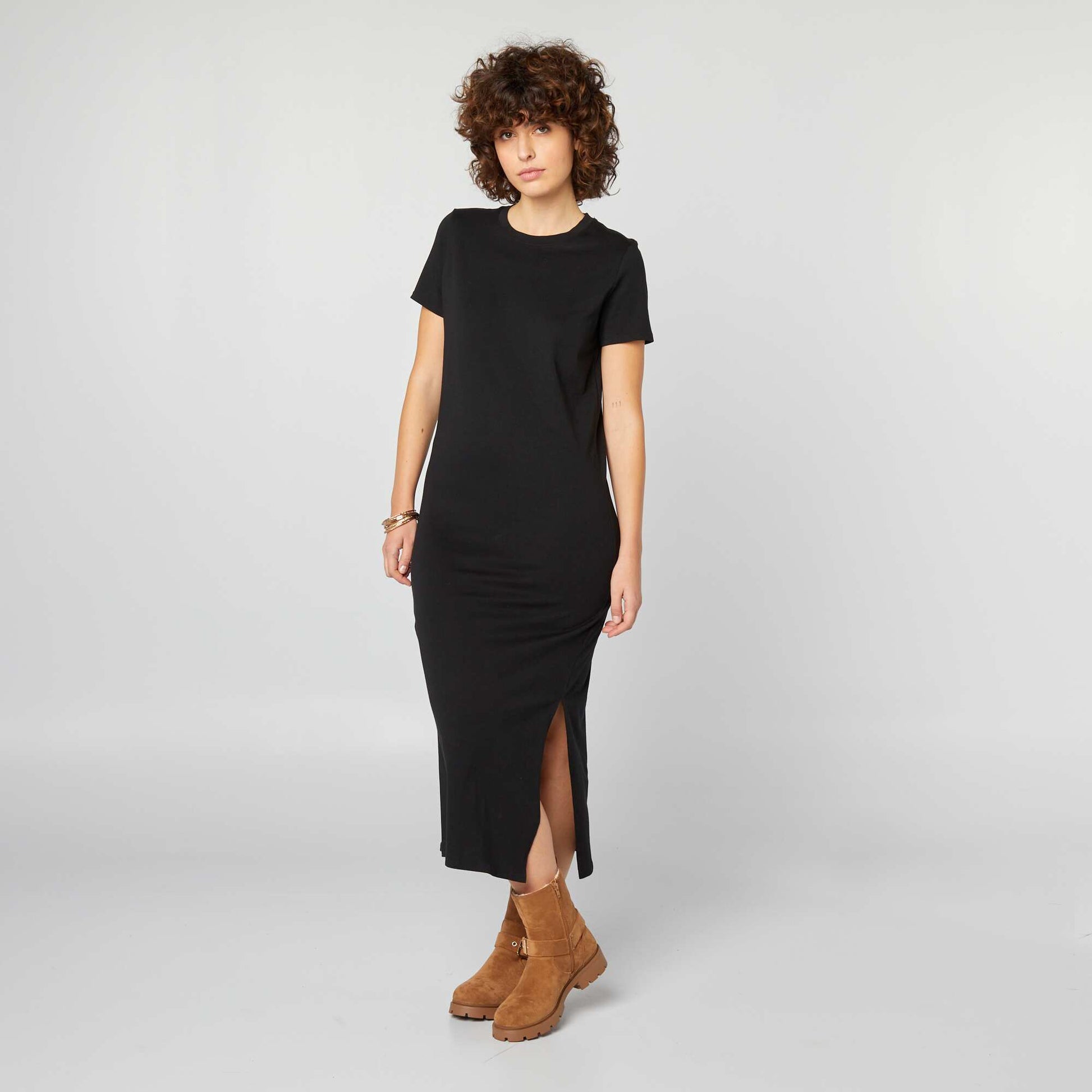 Shop Long T-Shirt Dress Black Online