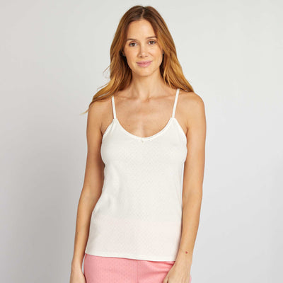 Pointelle knit vest top WHITE