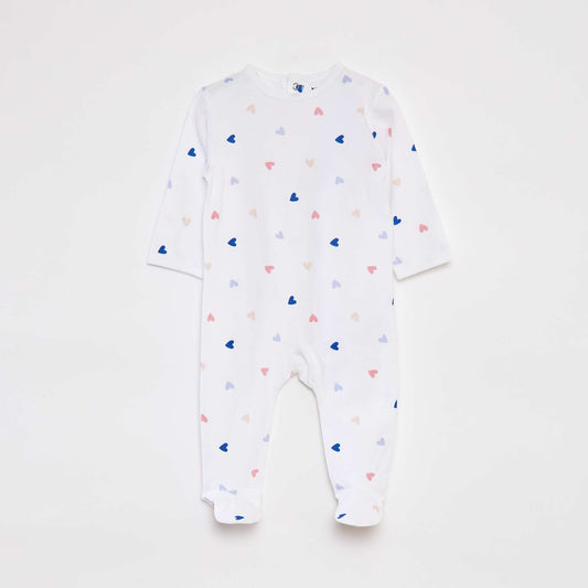 Patterned sleepsuit with feet WHITE