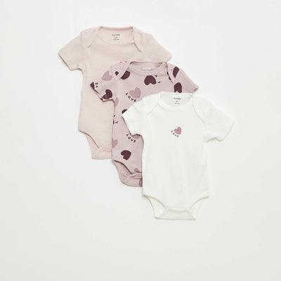 Printed cotton bodysuits - Pack of 3 PURPLE