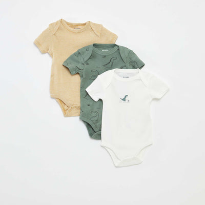 Printed cotton bodysuits - Pack of 3 GREEN