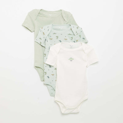 Printed cotton bodysuits - Pack of 3 BLUE