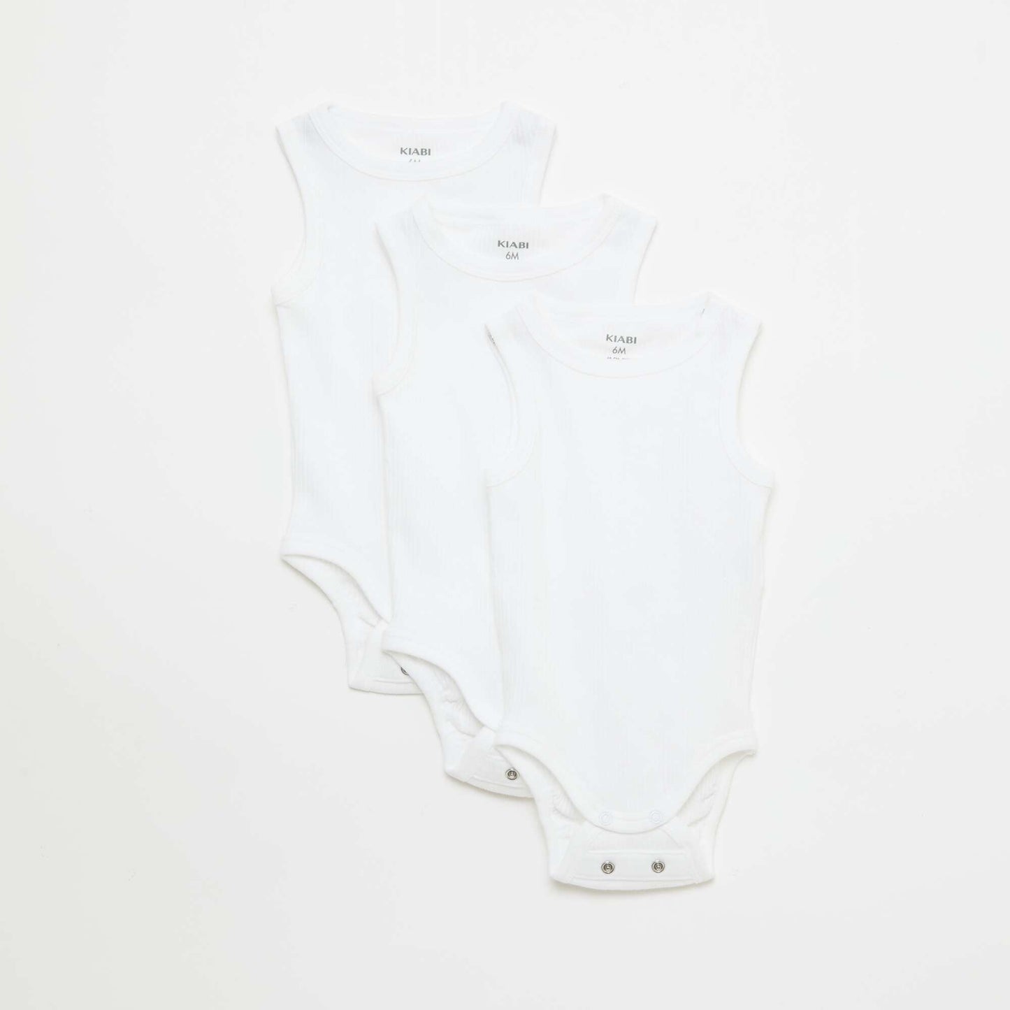 Pack of 3 plain grow-with-them strappy bodysuits WHITE