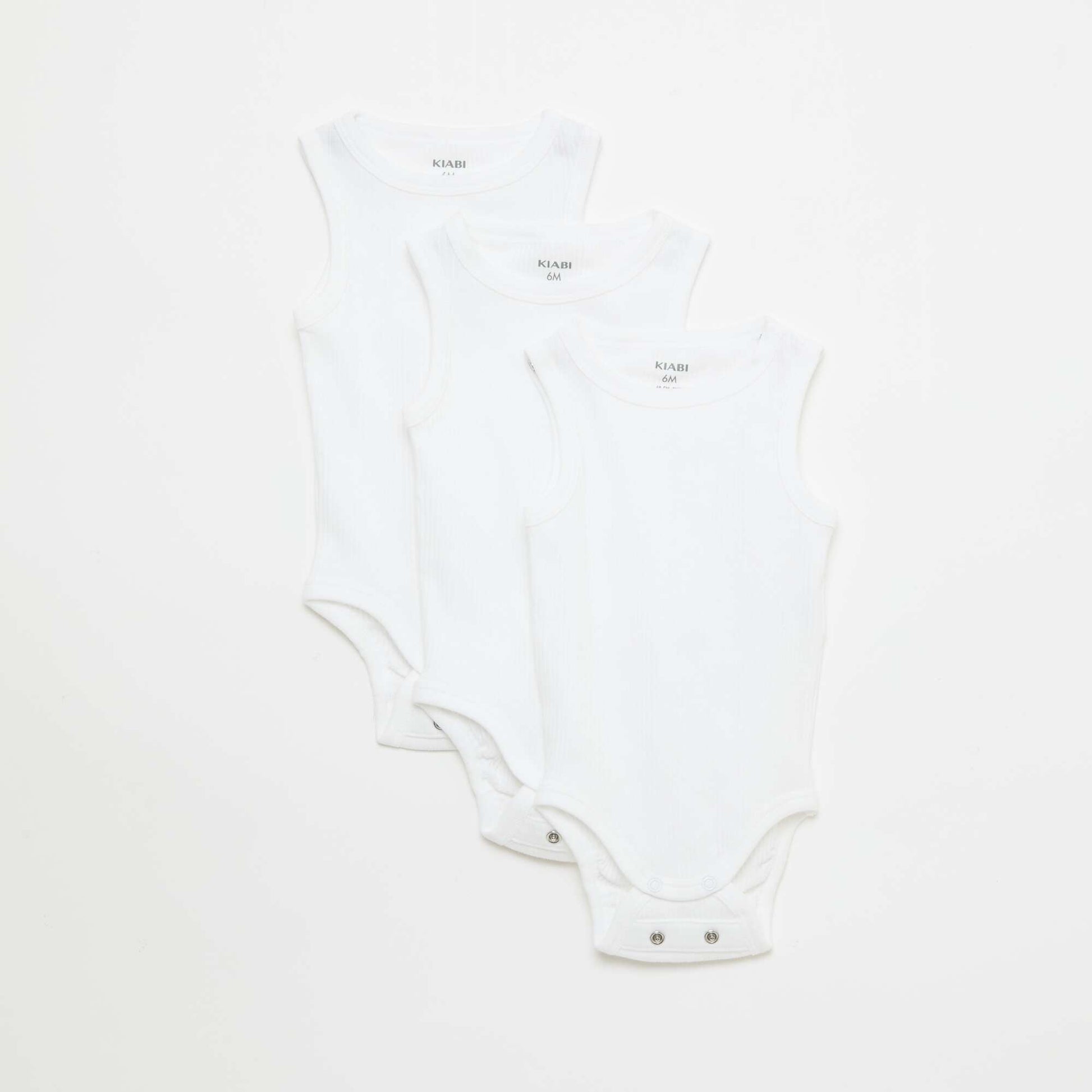 Pack of 3 plain grow-with-them strappy bodysuits WHITE