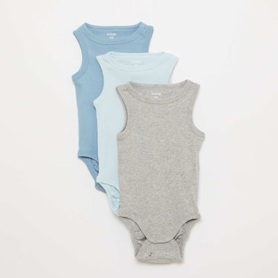 Set of 3 Adjustable Solid Strap Bodysuits BLUE