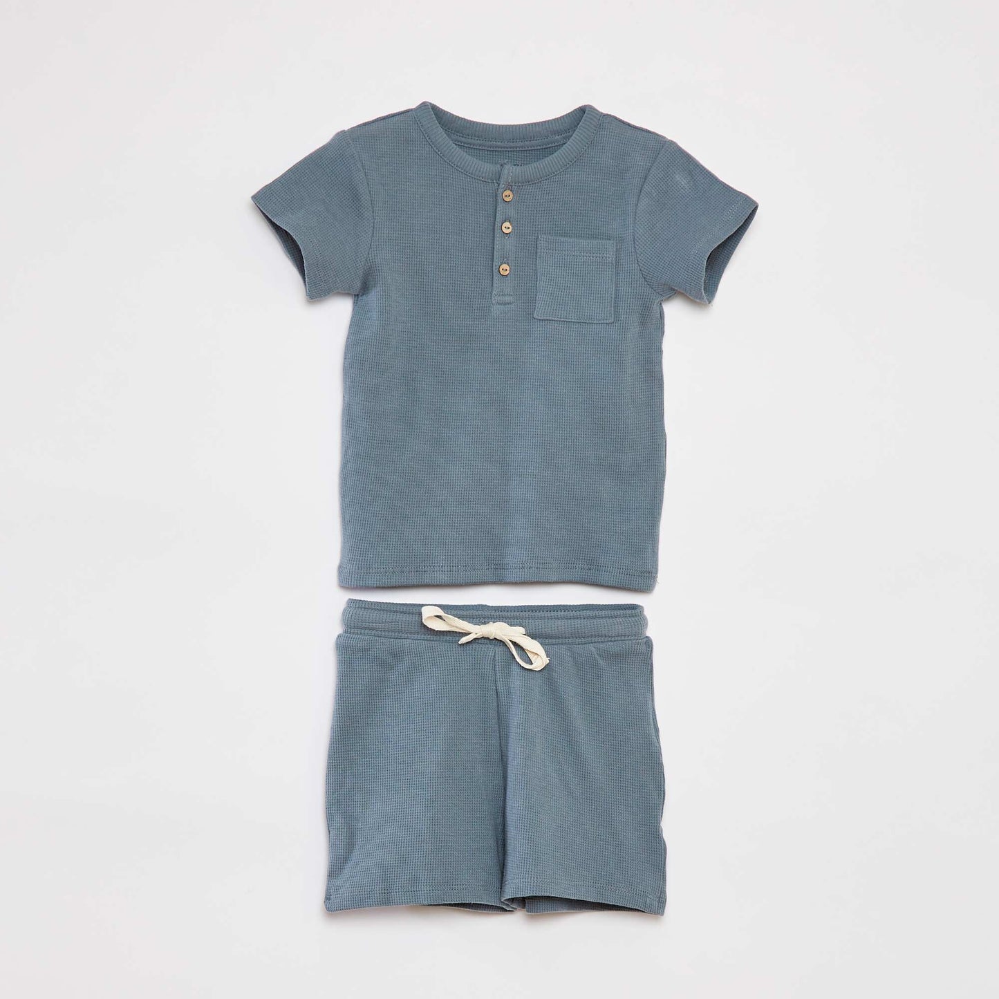 Waffle-knit T-shirt and shorts pyjama set - 2-piece set BLUE