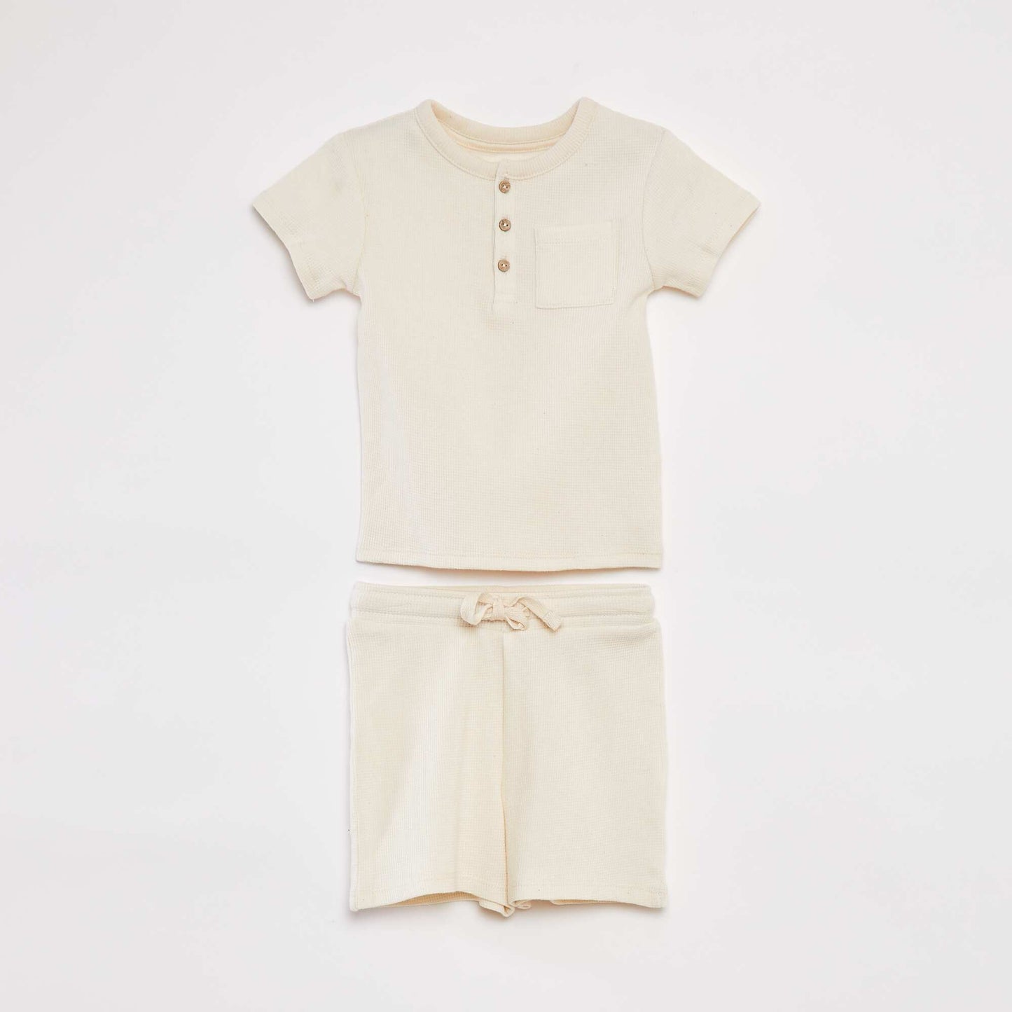 Waffle-knit T-shirt and shorts pyjama set - 2-piece set WHITE