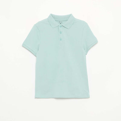 Plain piqué knit polo shirt BLUE