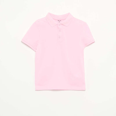 Plain piqué knit polo shirt PINK