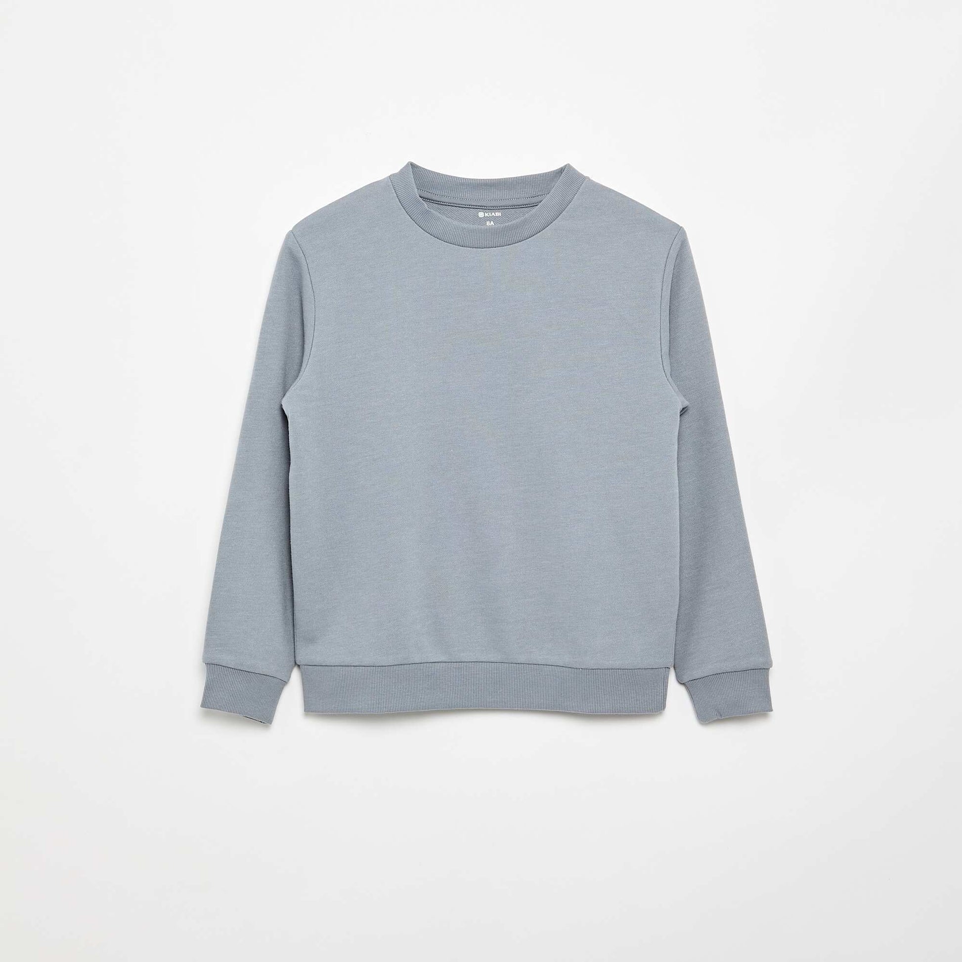 Plain French terry sweatshirt with round neck BLUE