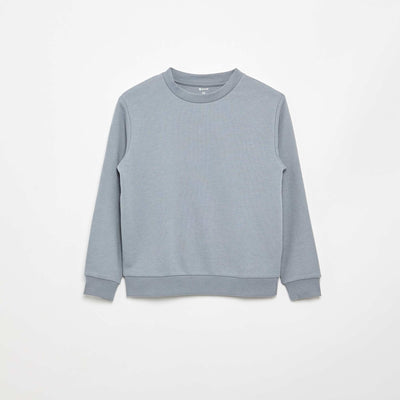 Plain French terry sweatshirt with round neck BLUE