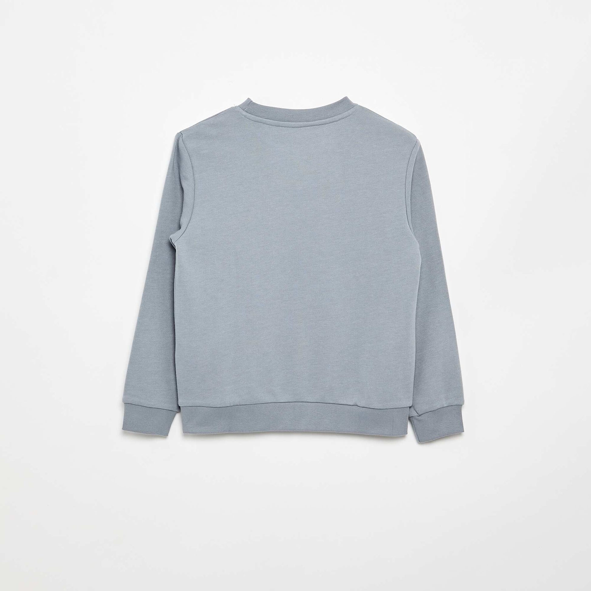 Plain French terry sweatshirt with round neck BLUE