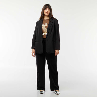 Straight-leg trousers with elasticated waist + ties BLACK