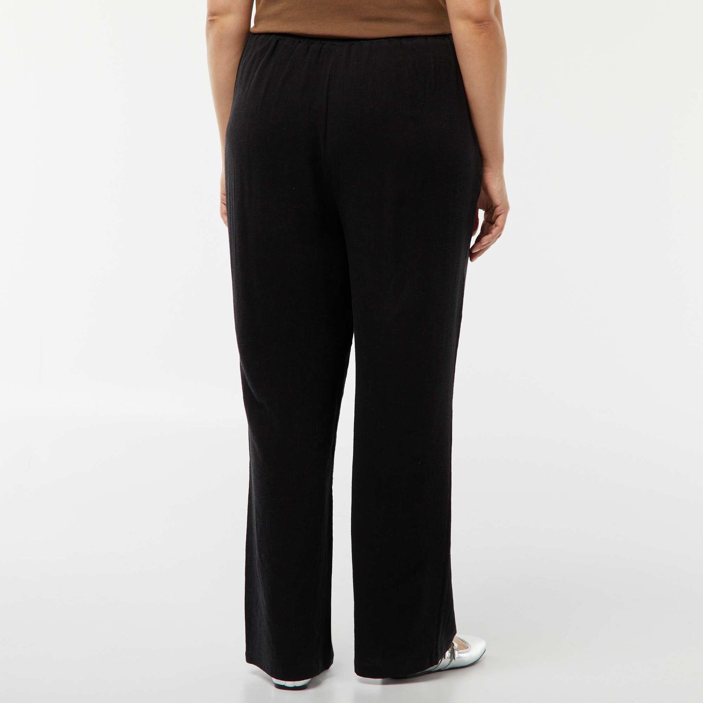 Straight-leg trousers with elasticated waist + ties BLACK
