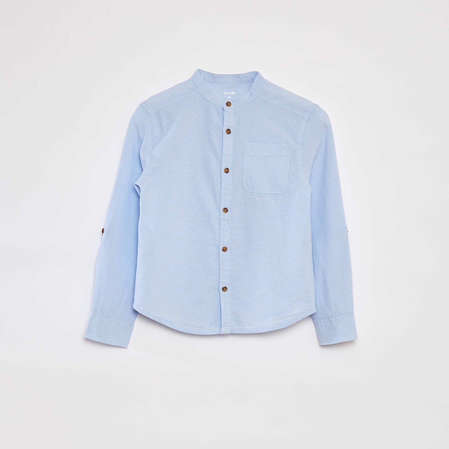 Chambray shirt with mandarin collar BLUE
