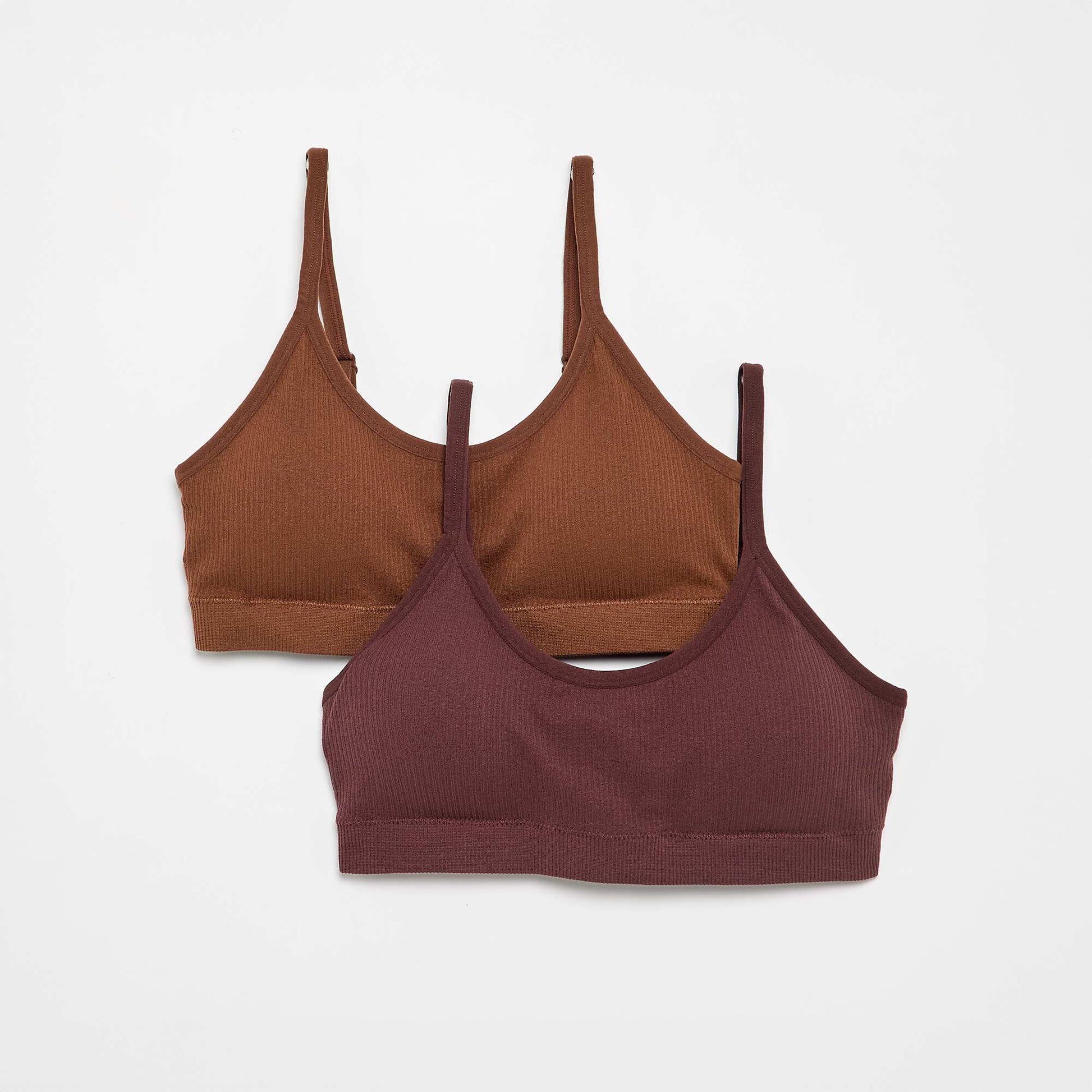 Pack of 2 ribbed bralettes BROWN