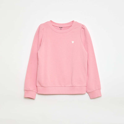 Plain sweatshirt with heart embroidery PINK