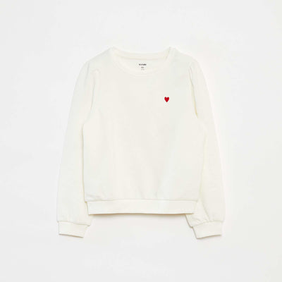 Plain sweatshirt with heart embroidery WHITE