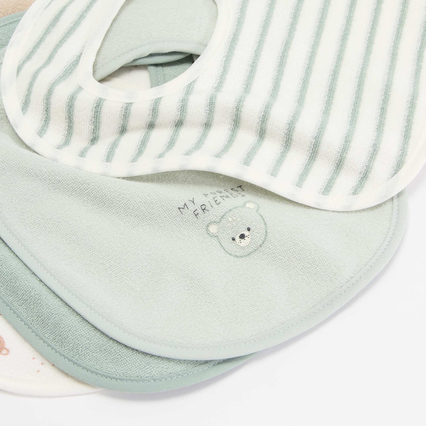 Set of 5 bibs with fun prints and snap closures BROWN