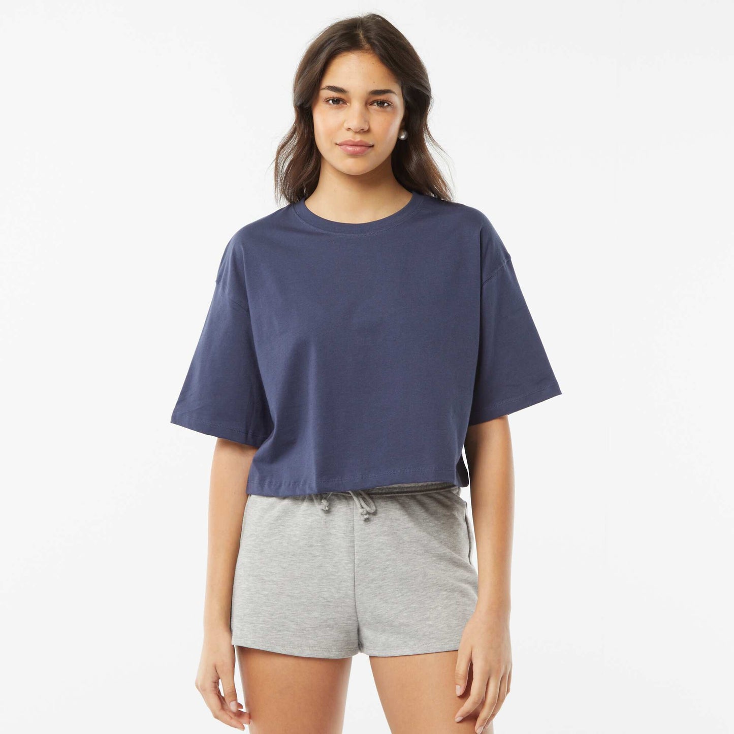 A plain  cropped short-sleeved T-shirt BLUE