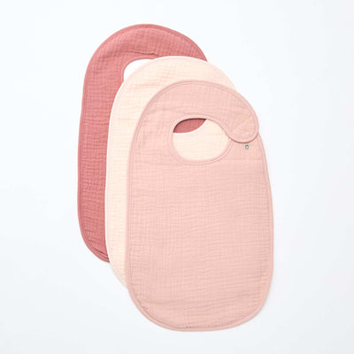 Set of 3 cotton gauze bibs with terry lining PINK