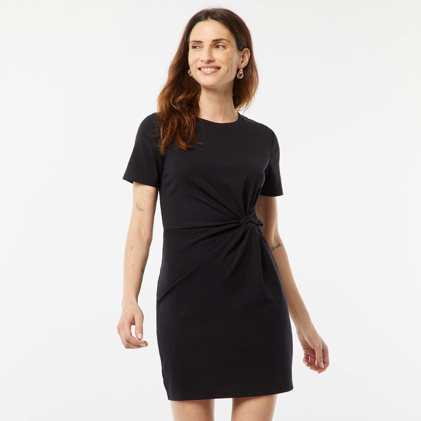 Short-sleeved dress with draped effect BLACK