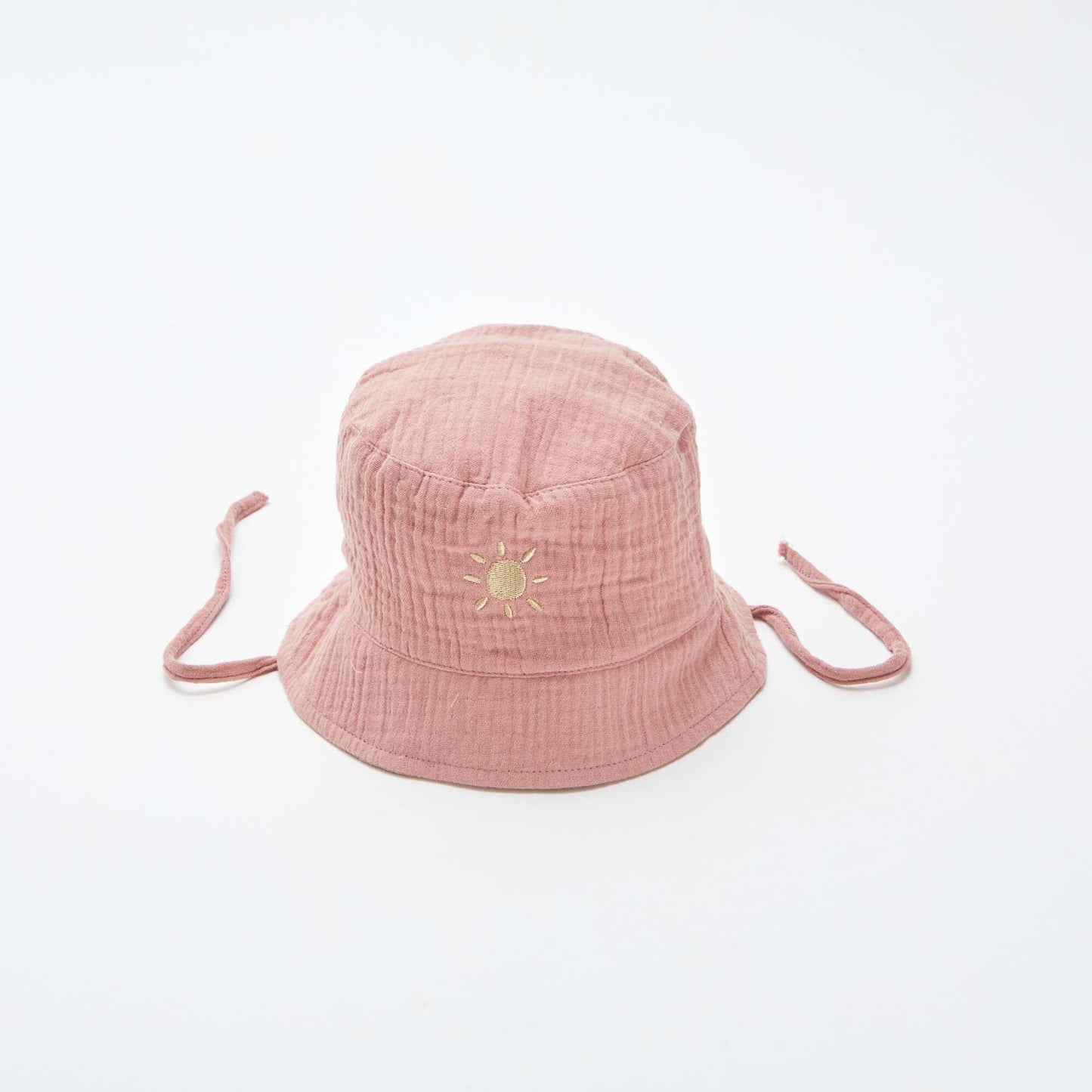 Cotton gauze bucket hat with embroidered sun PINK