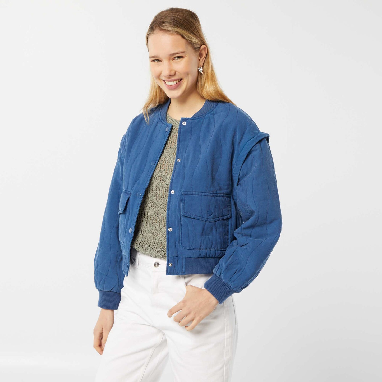 2-in-1 quilted jacket with detachable sleeves BLUE