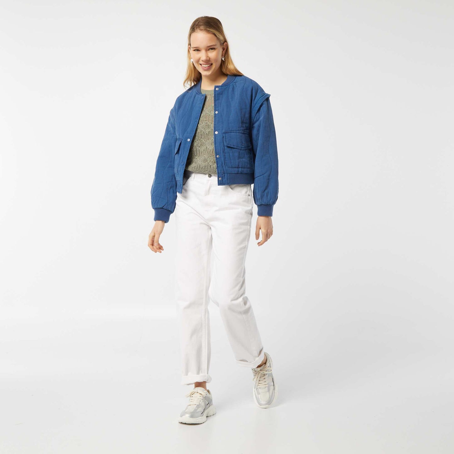 2-in-1 quilted jacket with detachable sleeves BLUE