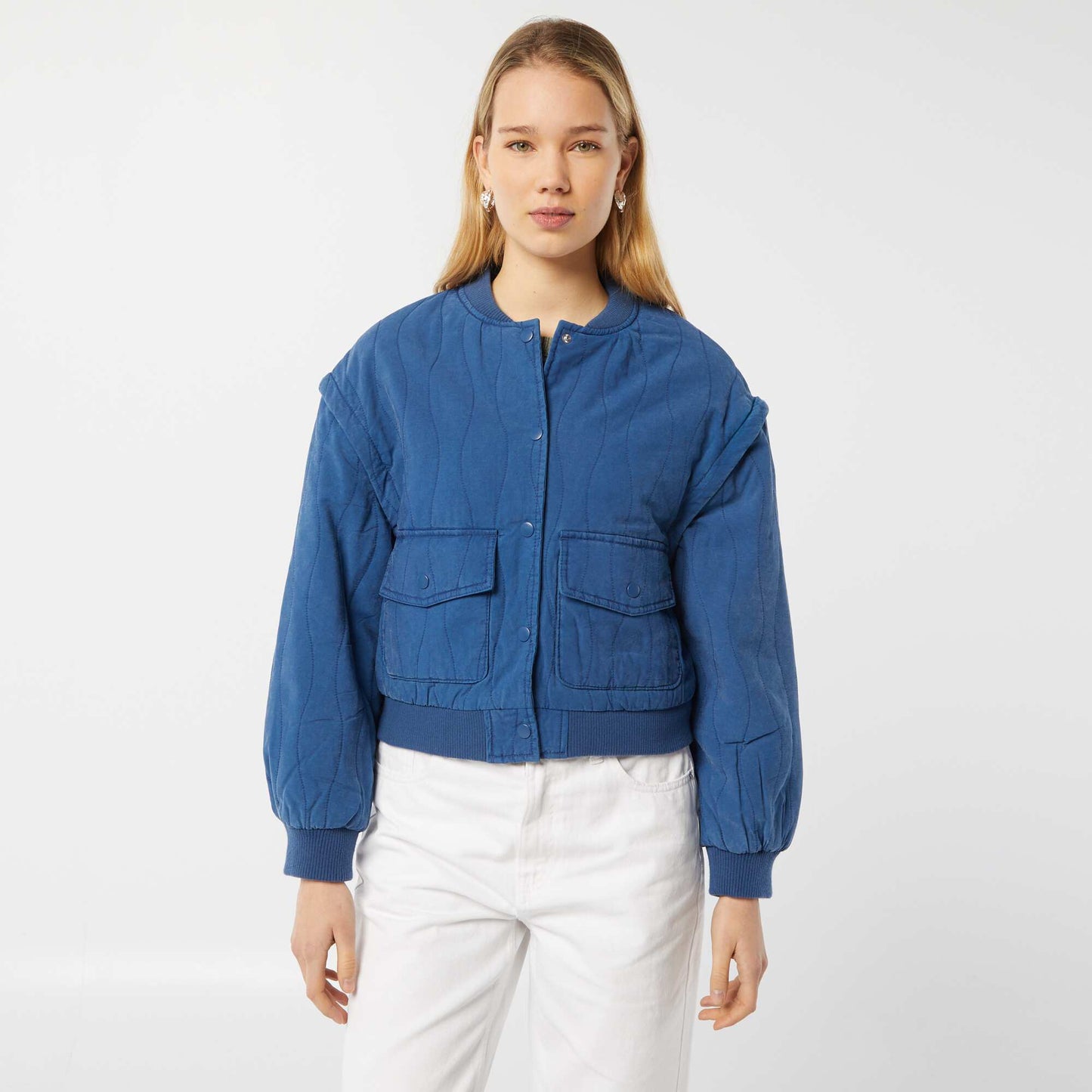 2-in-1 quilted jacket with detachable sleeves BLUE