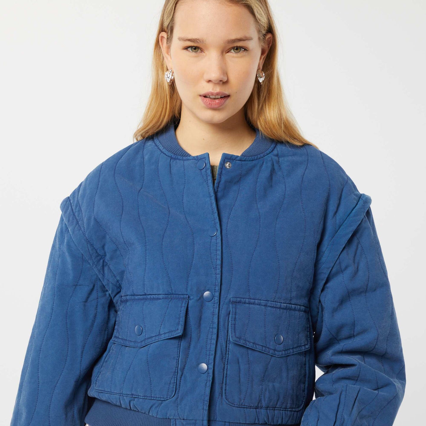 2-in-1 quilted jacket with detachable sleeves BLUE
