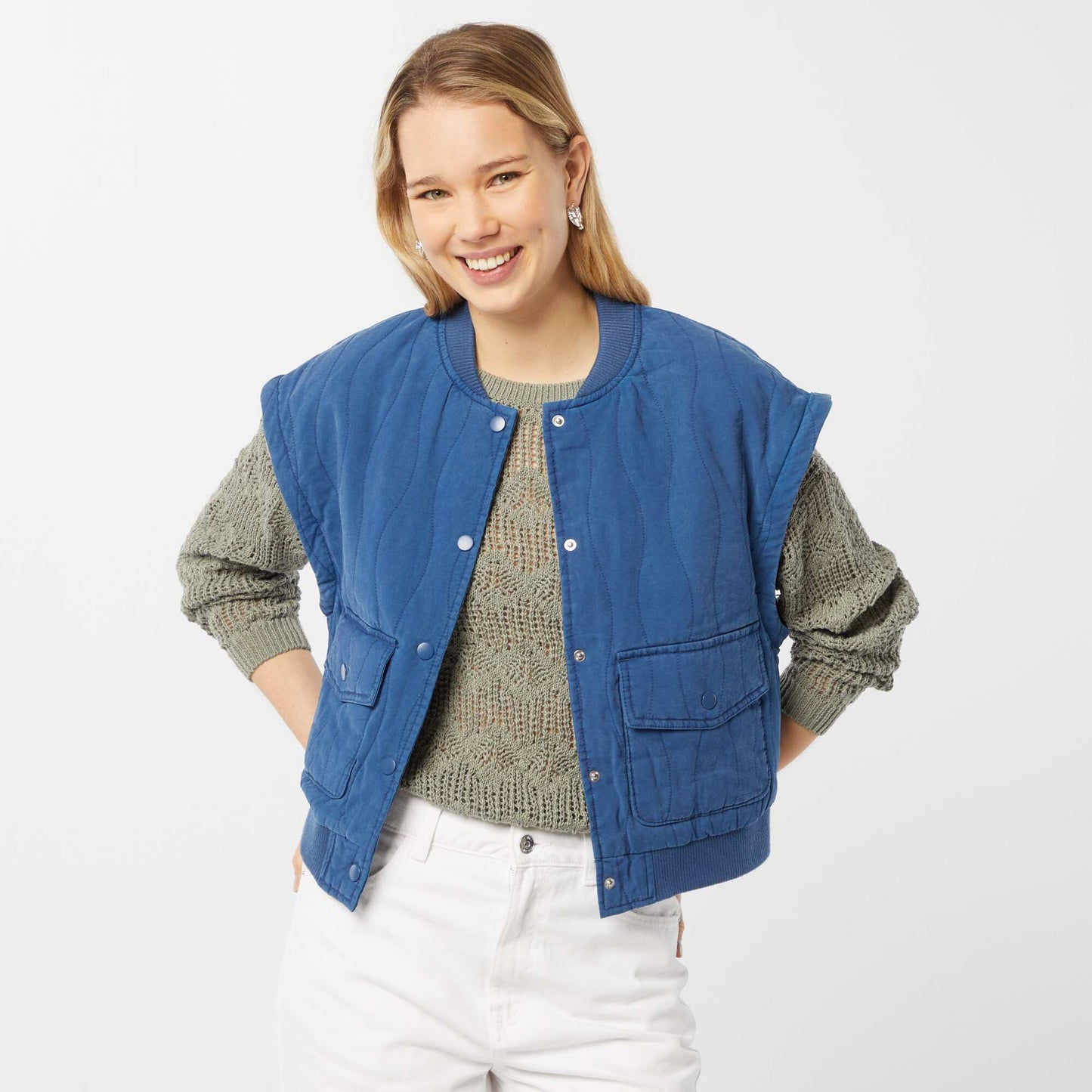 2-in-1 quilted jacket with detachable sleeves BLUE