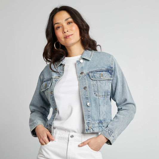 Long-sleeved denim jacket with flap breast pockets BLUE