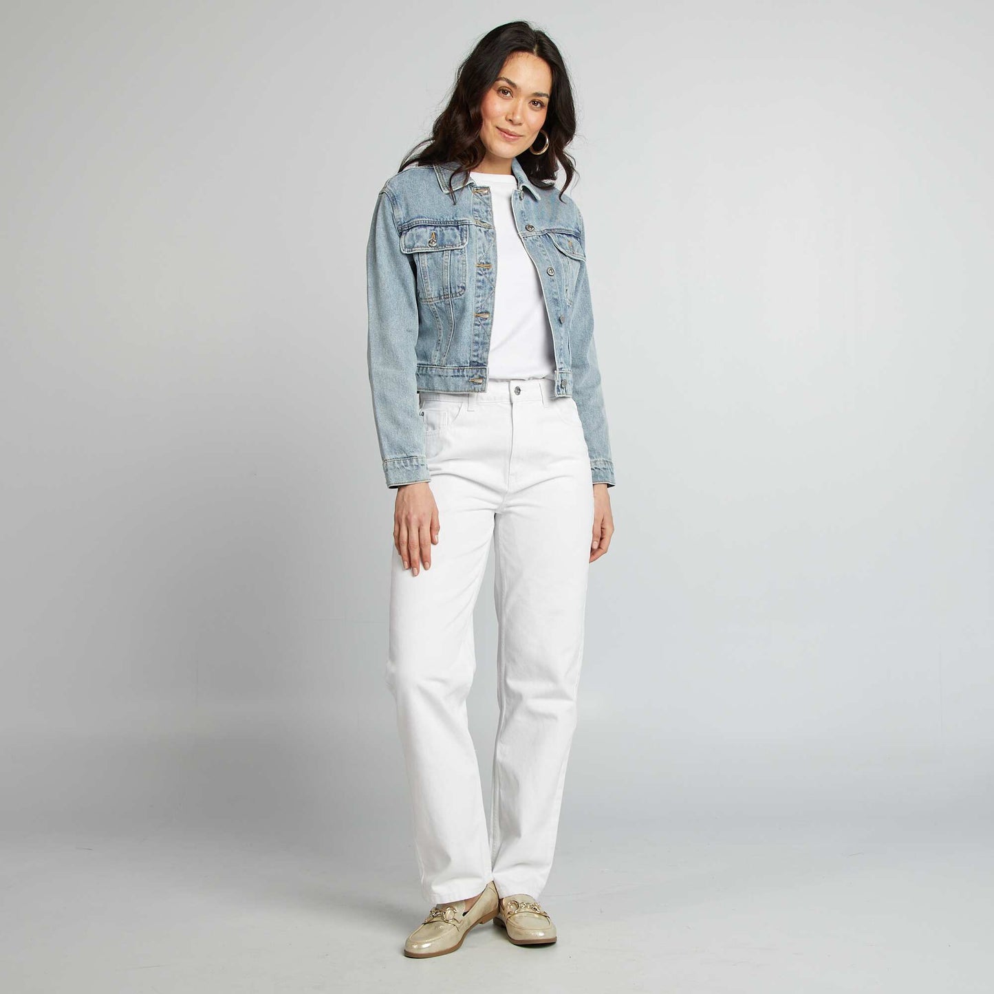 Long-sleeved denim jacket with flap breast pockets BLUE