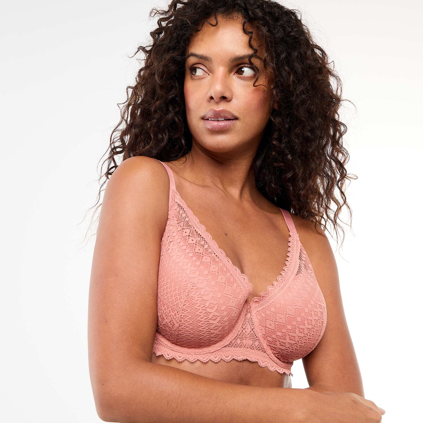 Full-coverage lace demi-cup bra PINK