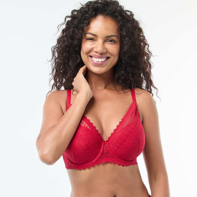 Full-coverage lace demi-cup bra RED