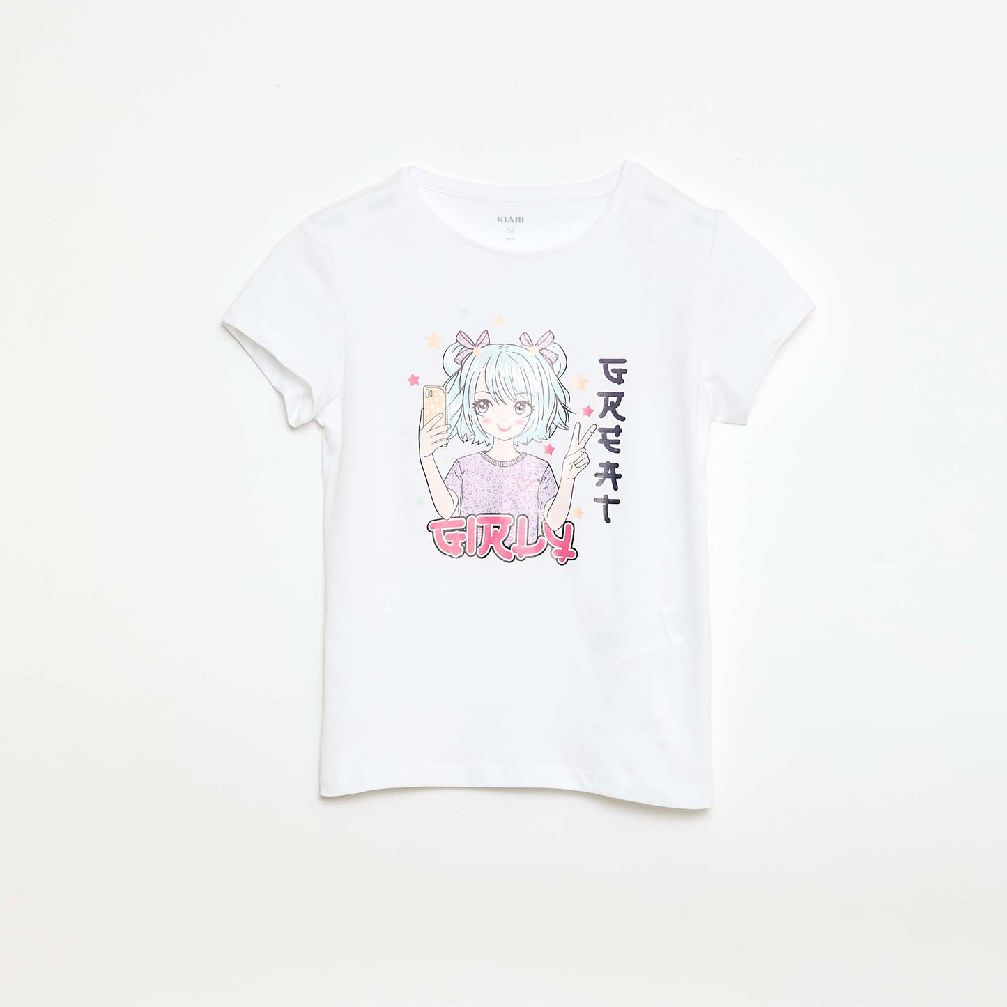 Short-sleeved printed T-shirt with round neck WHITE
