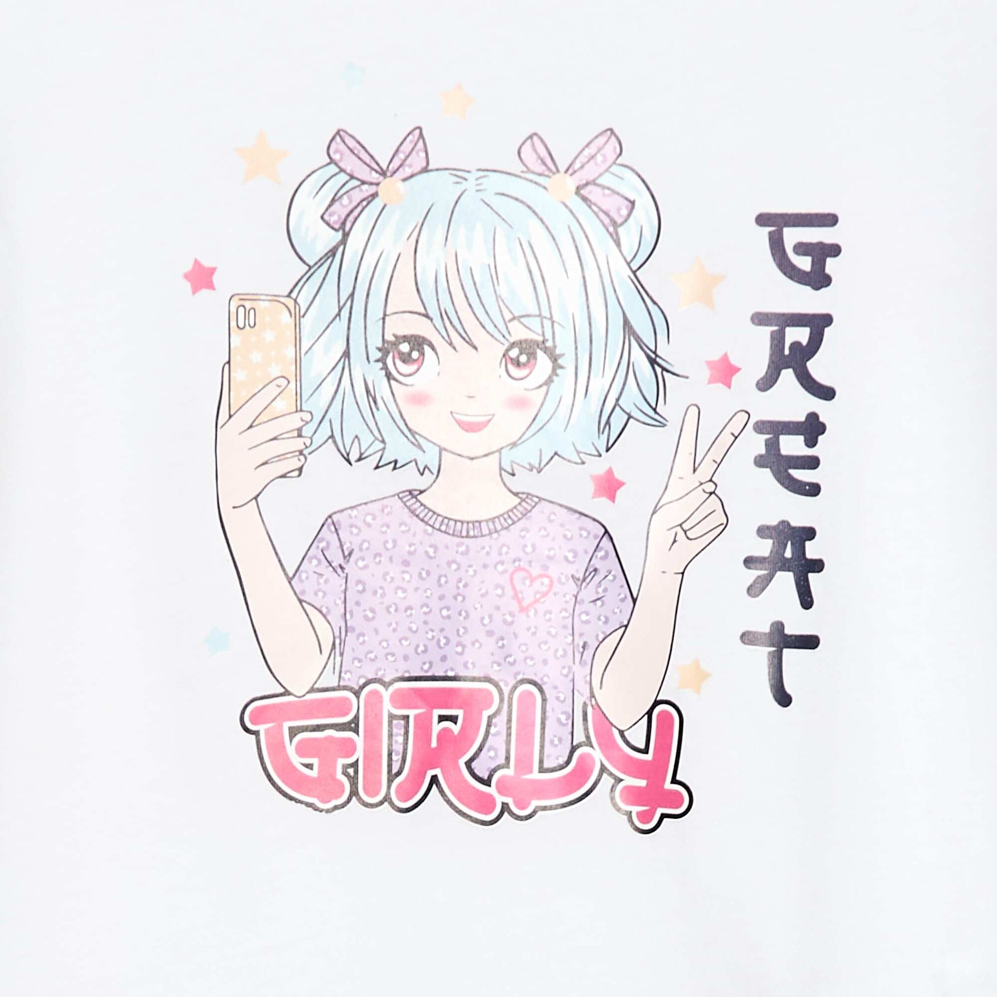 Short-sleeved printed T-shirt with round neck WHITE