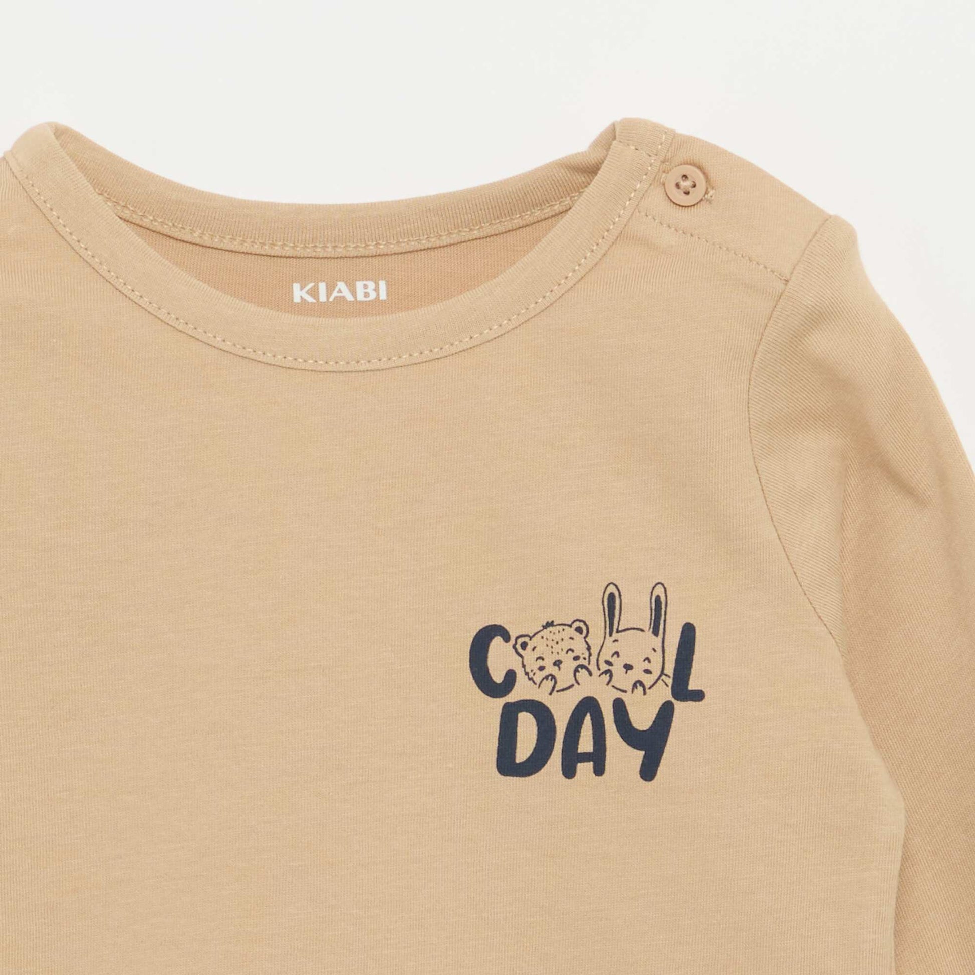 Printed long-sleeved T-shirt BEIGE