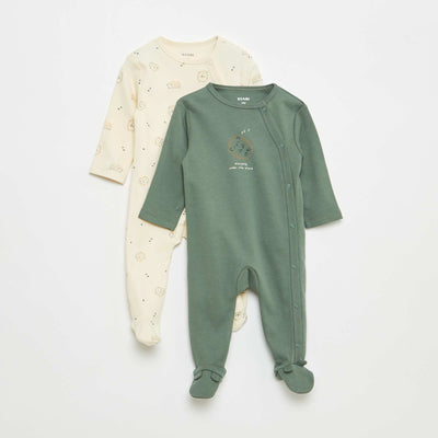 Pack of 2 sleepsuits with press-stud opening and attached feet WHITE